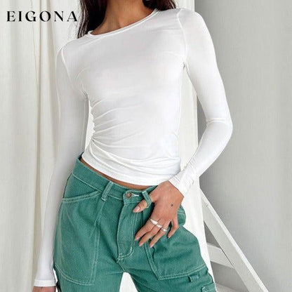 Women's Top, round neck slim long sleeve solid color long sleeve t-shirt White clothes long sleeve top shirt shirts top tops