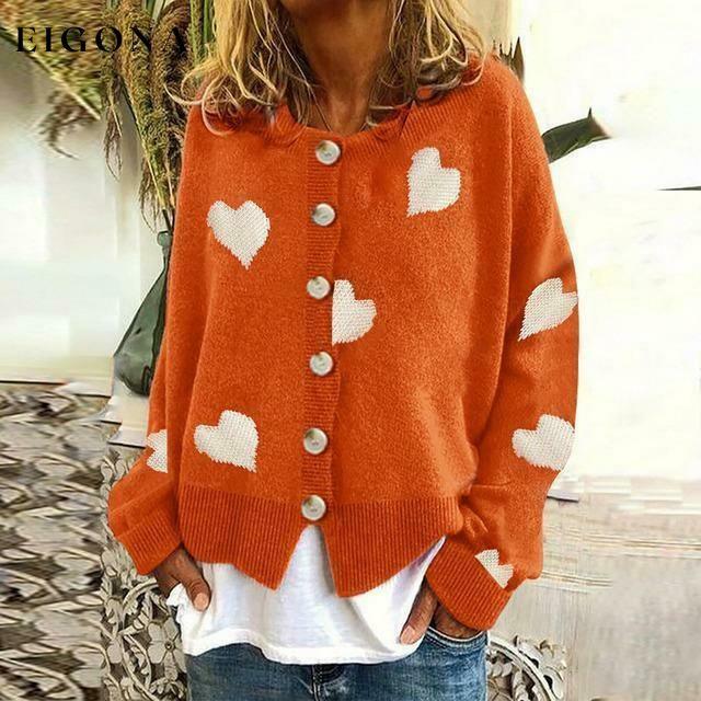 Heart Print Knitted Cardigan Orange Best Sellings cardigan cardigans clothes Plus Size Sale tops Topseller