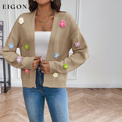 3D Floral Knitted Cardigan Khaki best Best Sellings cardigan cardigans clothes Sale tops Topseller