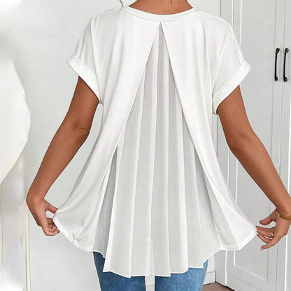 Short-Sleeved Solid Color Patchwork T-Shirt