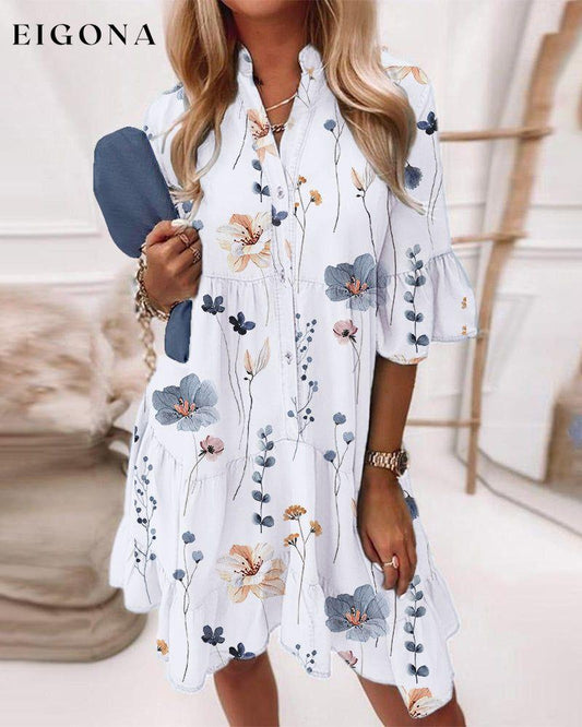 Floral print loose knee length dress White 23BF Casual Dresses Clothes Dresses Spring Summer