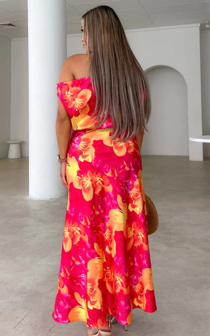 Maxi Dress - Hot Pink Yellow Floral