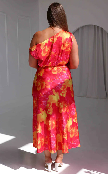 Maxi Dress - Hot Pink Yellow Floral