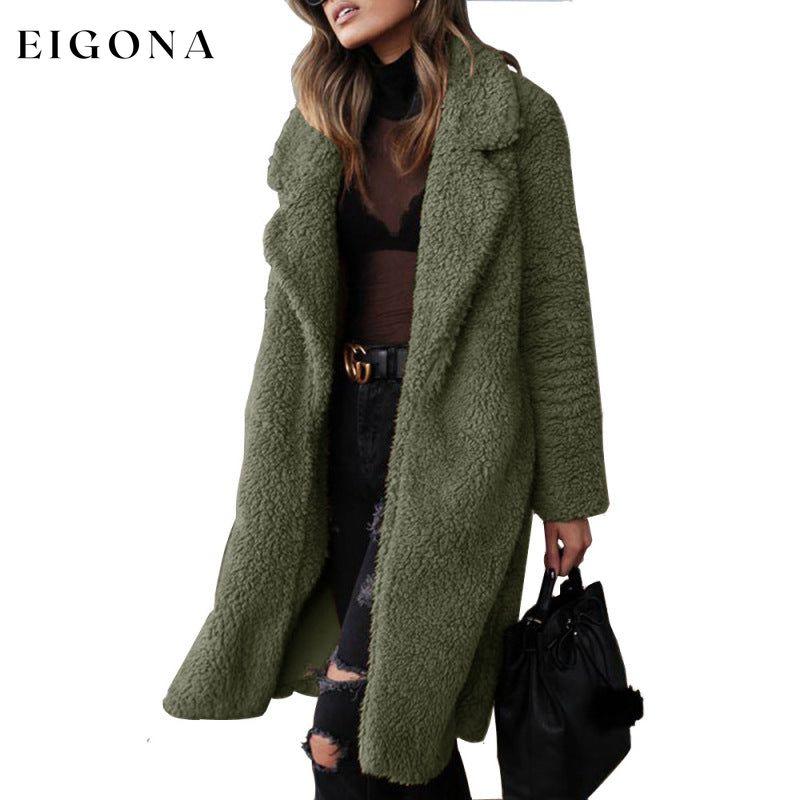 Women's loose long sleeve lapel plush Coat jacket Green clothes Coat Jackets & Coats