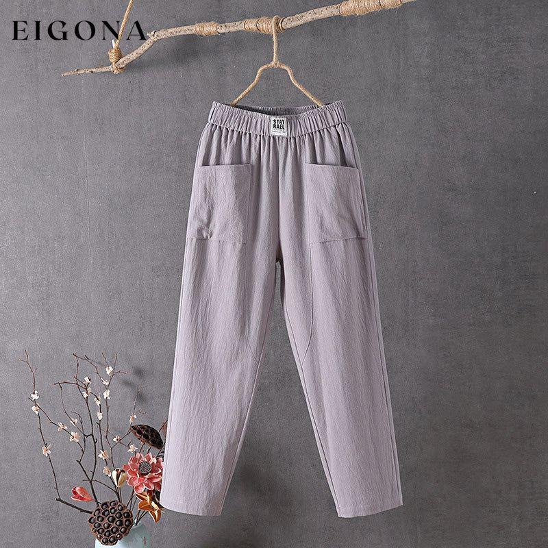 Solid Color Casual Trousers Gray best Best Sellings bottoms clothes Cotton And Linen pants Plus Size Sale Topseller