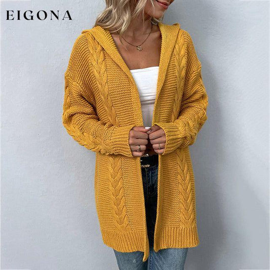 Casual Hooded Knitted Cardigan Yellow best Best Sellings cardigan cardigans clothes Sale tops Topseller