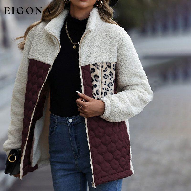 Patchwork Warm Plush Coat Wine Red best Best Sellings cardigan cardigans clothes Sale tops Topseller