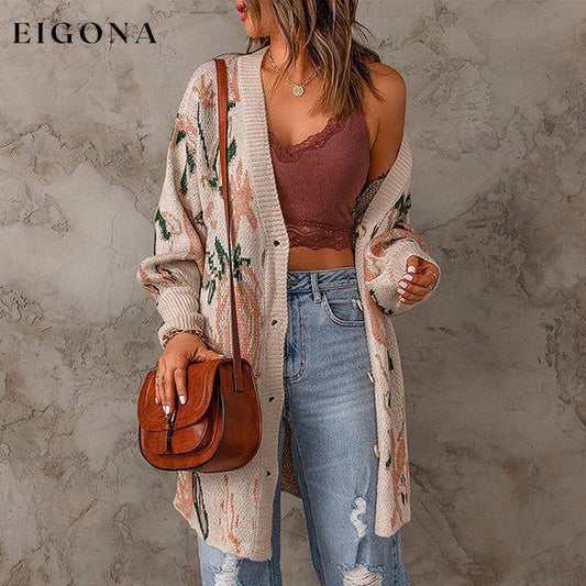 Casual Floral Print Knitted Cardigan Apricot best Best Sellings cardigan cardigans clothes Sale tops Topseller
