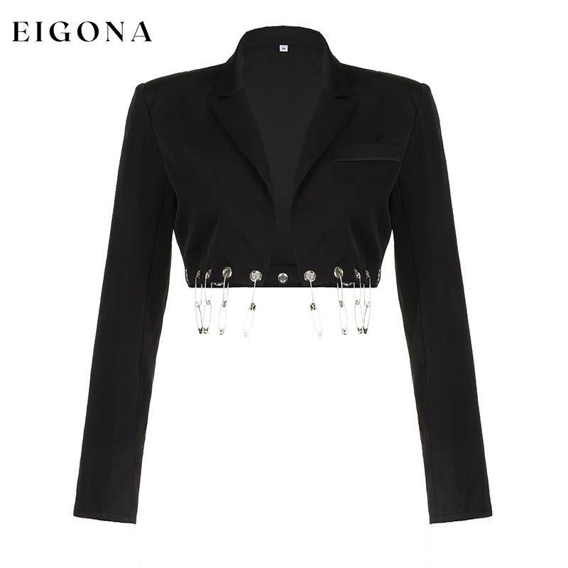 Street Hipster Cool Girl Non Matream Corns Metal Decorative Long Sleeve Short Blazer blazer clothes short blazer