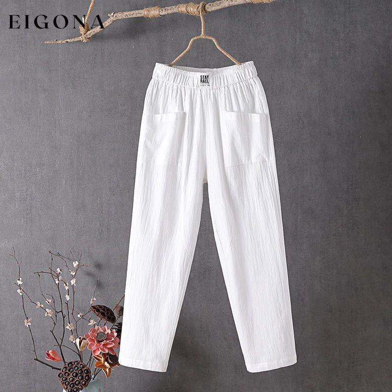 Solid Color Casual Trousers White best Best Sellings bottoms clothes Cotton And Linen pants Plus Size Sale Topseller