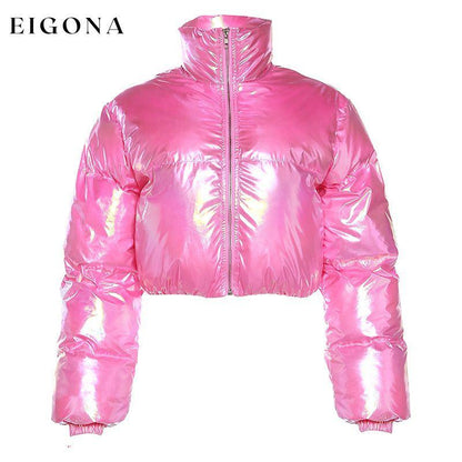 Fall Women Clothing Sexy Casual Cropped Stand Collar Loose Short Cotton Coat Jacket Women Pink clothes coats & jackets jacket jackets & coats outerwear puffy jacket