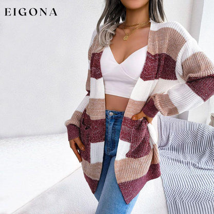 Casual Striped Cardigan Wine Red best Best Sellings cardigan cardigans clothes Sale tops Topseller