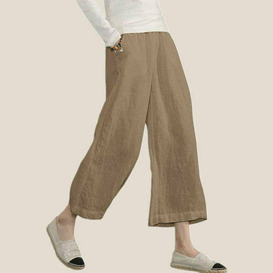 Casual Solid Color Wide Leg Pants Khaki best Best Sellings bottoms clothes Cotton and Linen pants Sale Topseller