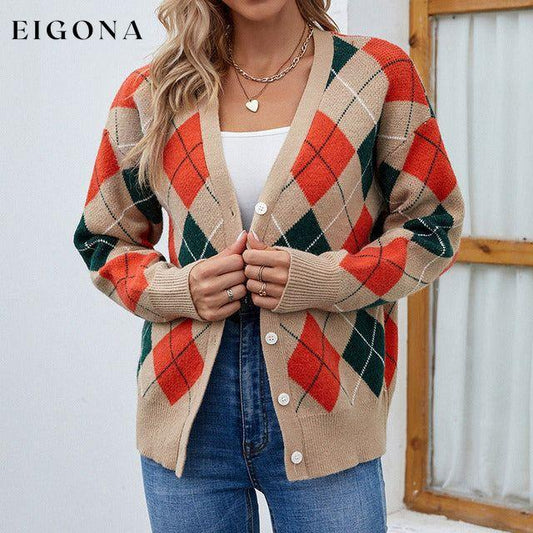 Casual Geometric Knitted Cardigan Brown best Best Sellings cardigan cardigans clothes Sale tops Topseller