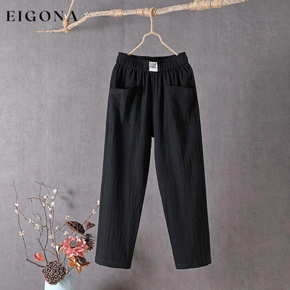 Solid Color Casual Trousers Black best Best Sellings bottoms clothes Cotton And Linen pants Plus Size Sale Topseller