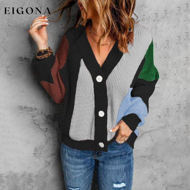 Contrast Color Knitted Cardigan Black best Best Sellings cardigan cardigans clothes Sale tops Topseller