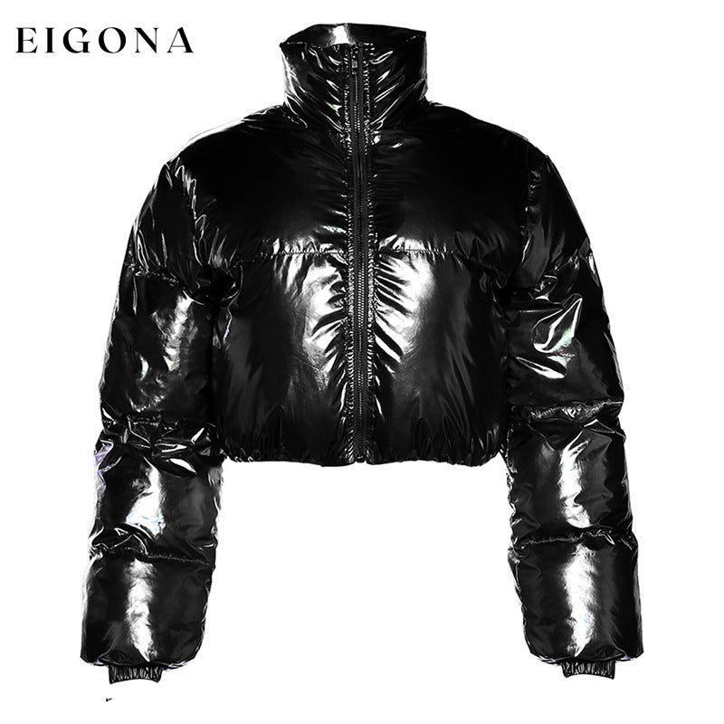 Fall Women Clothing Sexy Casual Cropped Stand Collar Loose Short Cotton Coat Jacket Women Black clothes coats & jackets jacket jackets & coats outerwear puffy jacket