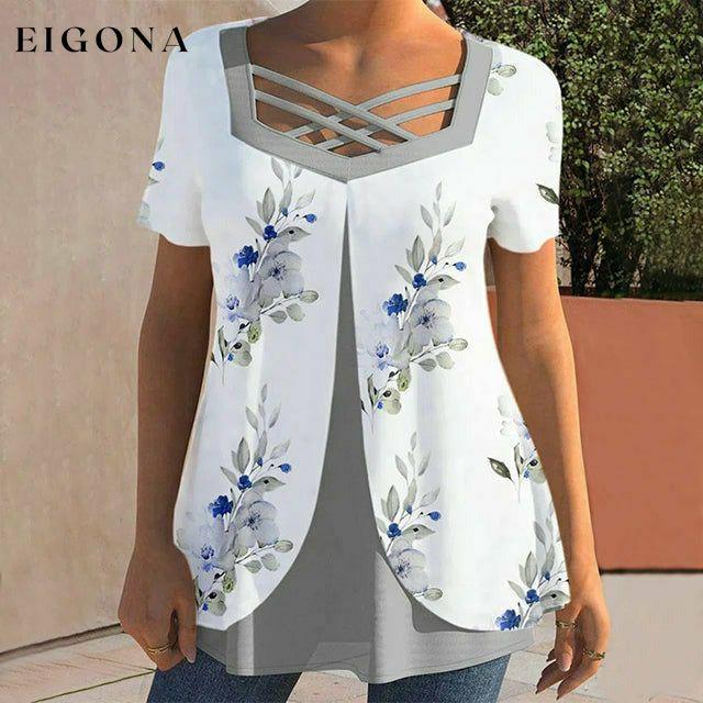 Double Layer Floral Print Blouse best Best Sellings clothes Plus Size Sale tops Topseller