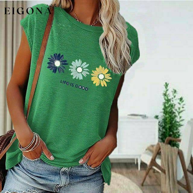 Casual Daisy Print T-Shirt Green Best Sellings clothes Sale tops Topseller