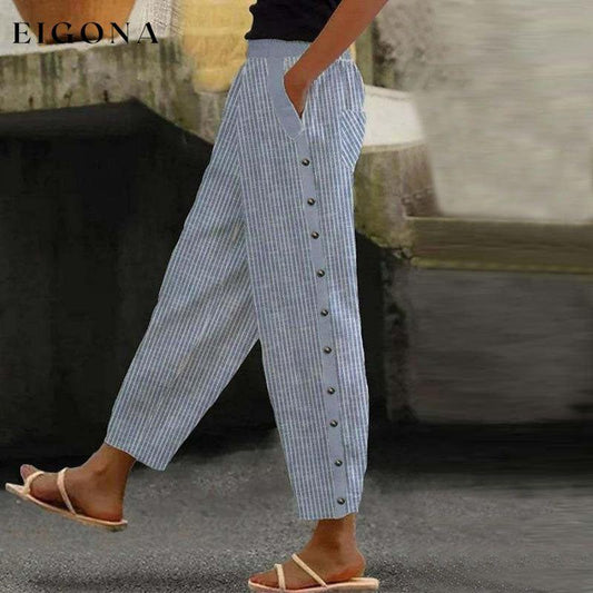 Casual Striped Trousers Blue best Best Sellings bottoms clothes pants Plus Size Sale Topseller