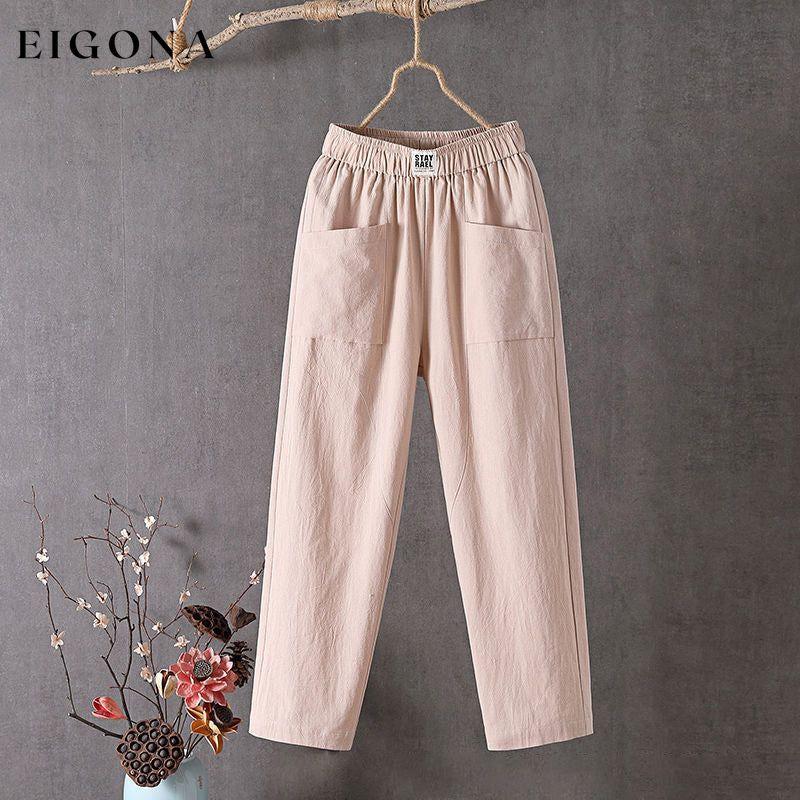 Solid Color Casual Trousers Apricot best Best Sellings bottoms clothes Cotton And Linen pants Plus Size Sale Topseller