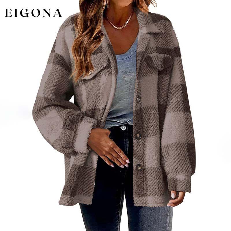 Casual Warm Plaid Coat Coffee best Best Sellings cardigan cardigans clothes Plus Size Sale tops Topseller