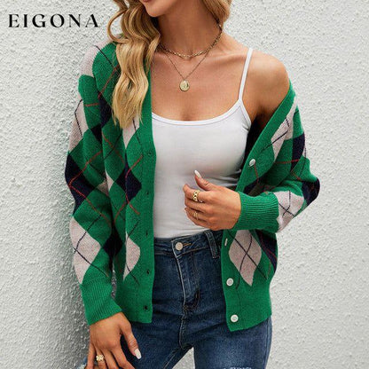 Casual Geometric Knitted Cardigan Green best Best Sellings cardigan cardigans clothes Sale tops Topseller