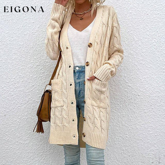 Casual Solid Color Knitted Cardigan Beige best Best Sellings cardigan cardigans clothes Sale tops Topseller