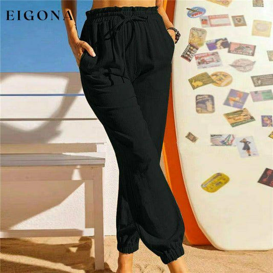 Casual Solid Color Bloomers Black best Best Sellings bottoms clothes Cotton and Linen pants Sale Topseller