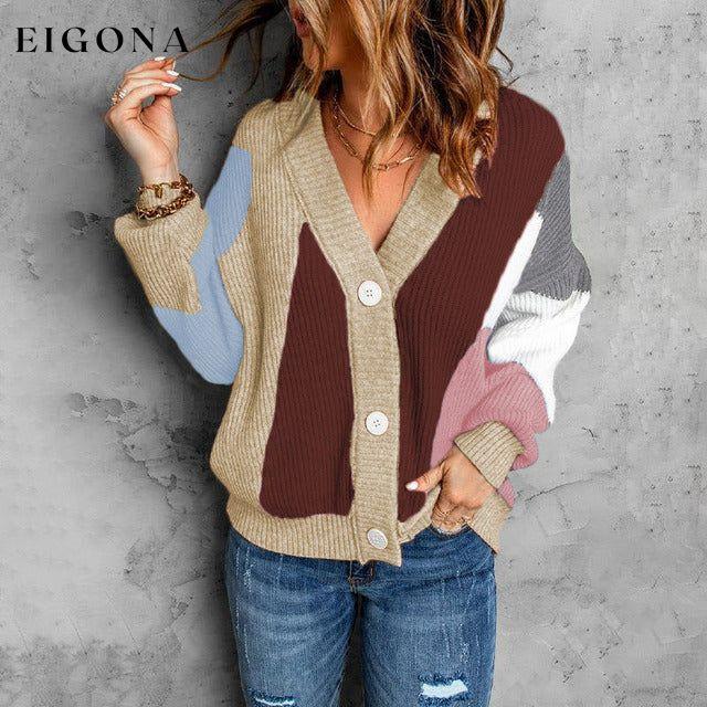 Contrast Color Knitted Cardigan Apricot best Best Sellings cardigan cardigans clothes Sale tops Topseller