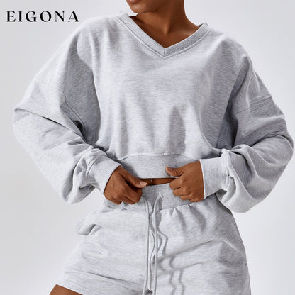 Loose Long Sleeve Sweatshirt Outdoor Keep Warm V Neck Pullover All Matching Casual Sweatshirt Top Shallow Flower Ash 2 pieces clothes lounge sets sweaters