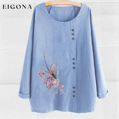 【Cotton And Linen】Casual Floral Print Blouse clothes Cotton and Linen Plus Size tops