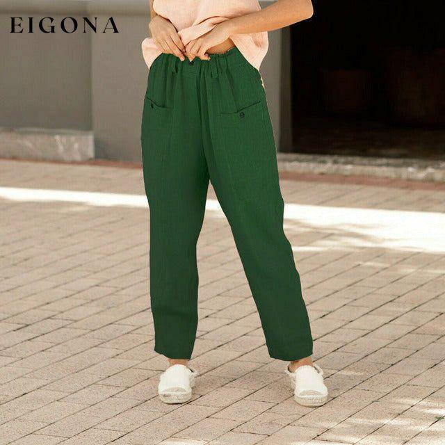 Casual Elastic Waist Pants Green best Best Sellings bottoms clothes Cotton and Linen pants Plus Size Sale Topseller