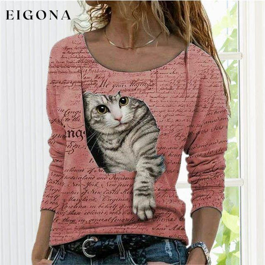 Fashion Cute Cat Print T-Shirt Pink Best Sellings clothes Plus Size Sale tops Topseller