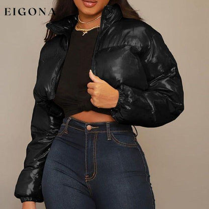 Fall Women Clothing Sexy Casual Cropped Stand Collar Loose Short Cotton Coat Jacket Women clothes coats & jackets jacket jackets & coats outerwear puffy jacket