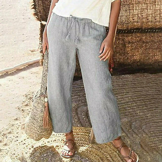 Solid Color Straight Pants Gray best Best Sellings bottoms clothes Cotton and Linen pants Sale Topseller