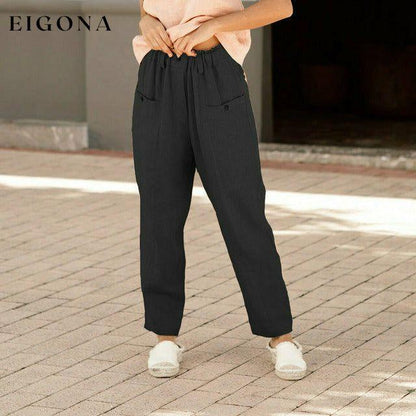 Casual Elastic Waist Pants Black best Best Sellings bottoms clothes Cotton and Linen pants Plus Size Sale Topseller