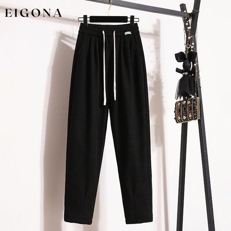 Solid Colour Warm Trousers Black best Best Sellings bottoms clothes pants Sale Topseller