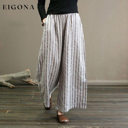 【Cotton And Linen】Casual Striped Wide Leg Trousers best Best Sellings bottoms clothes Cotton And Linen pants Plus Size Sale Topseller