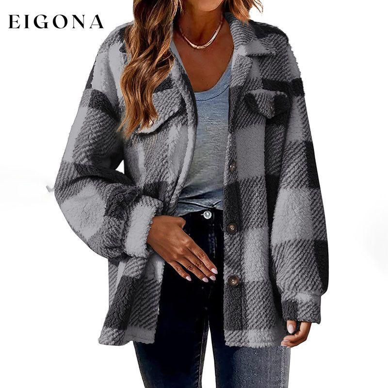 Casual Warm Plaid Coat Gray best Best Sellings cardigan cardigans clothes Plus Size Sale tops Topseller