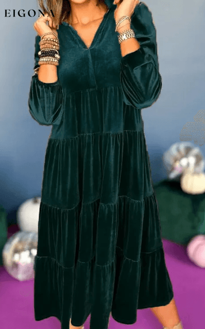 Long-sleeved velvet dress green 2023 f/w 23BF casual dress spring