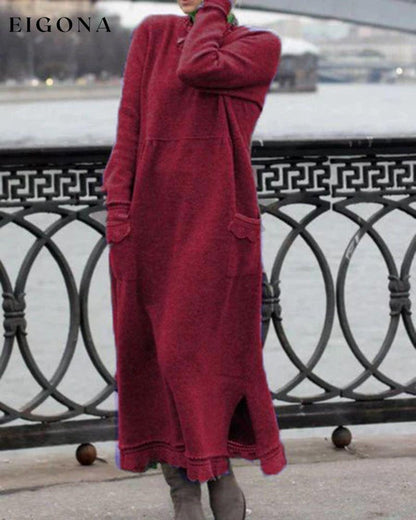 Solid color knitted maxi dress Burgundy 2023 F/W 23BF Casual Dresses Clothes Dresses