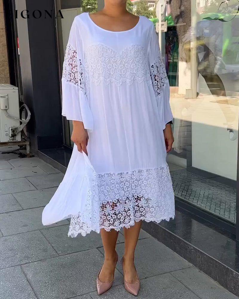 Round neck lace dress 23BF Casual Dresses Clothes Dresses Spring Summer