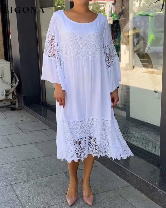 Round neck lace dress White 23BF Casual Dresses Clothes Dresses Spring Summer