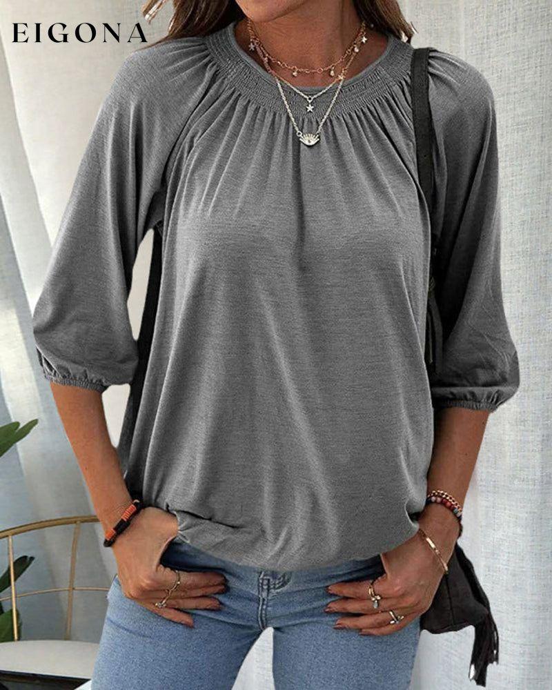 Crew Neck 3/4 Sleeve T-Shirt Gray 2022 f/w 23BF blouses & shirts clothes Short Sleeve Tops Spring summer t-shirts Tops/Blouses