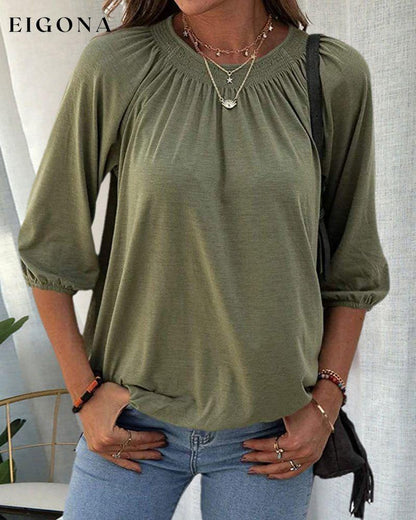 Crew Neck 3/4 Sleeve T-Shirt Army Green 2022 f/w 23BF blouses & shirts clothes Short Sleeve Tops Spring summer t-shirts Tops/Blouses