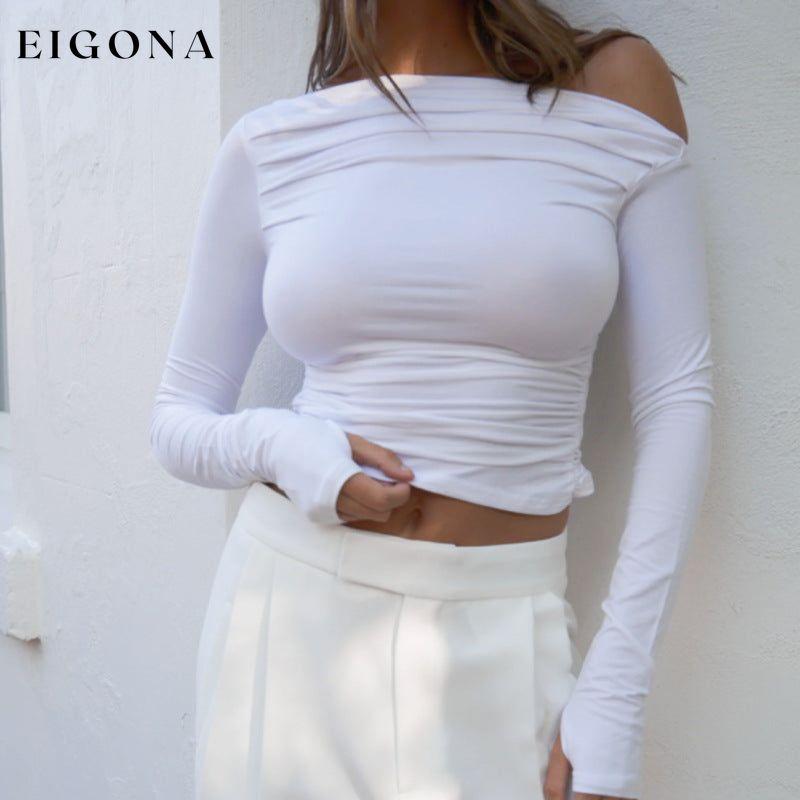 Women's niche design outer wear long-sleeved tops, off the shoulder long sleeve shirt White clothes crop top long sleeve top shirt shirts thumb shirt top tops
