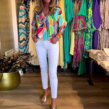 Langermet bluse med løs trykk