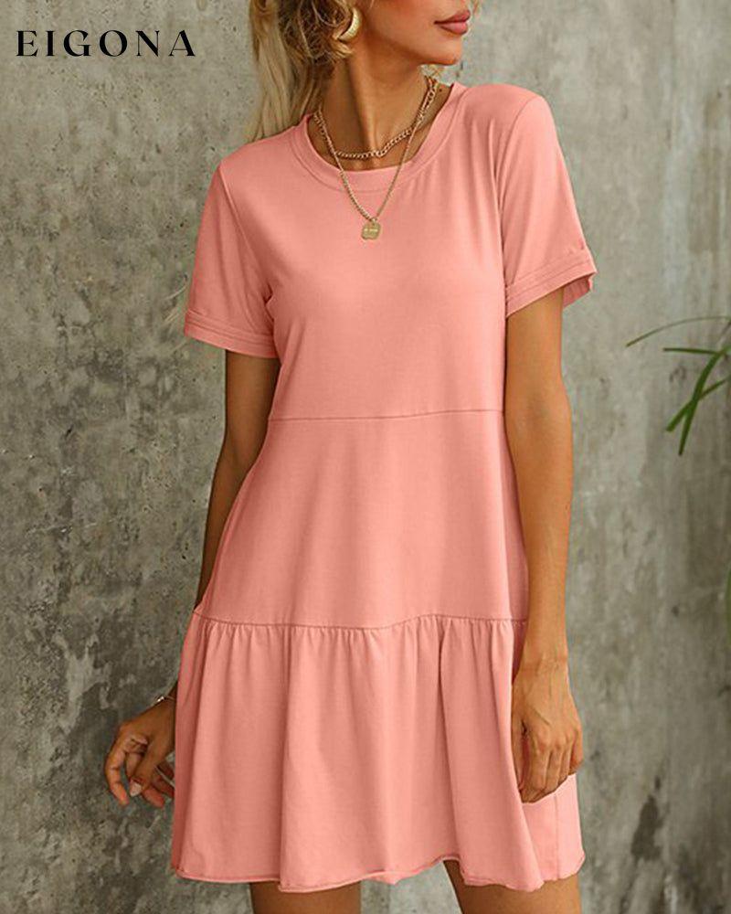 Solid color short sleeve t-shirt dress Pink 23BF Casual Dresses Clothes Dresses Spring Summer