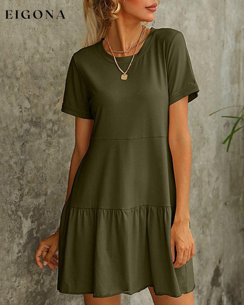 Solid color short sleeve t-shirt dress Army green 23BF Casual Dresses Clothes Dresses Spring Summer